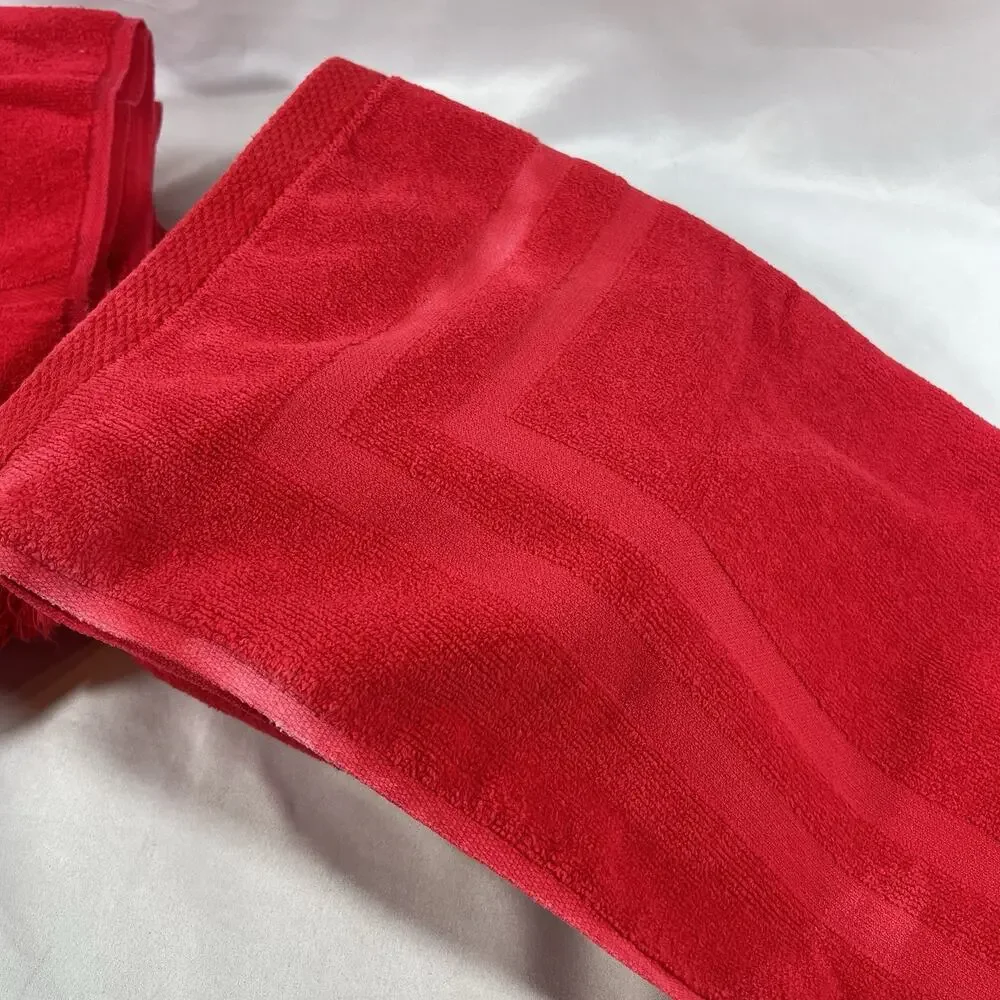 Vintage Set of 5 Bright Red Springmaid Towels Bath Mat Hand Towel USA